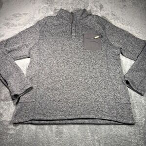 Woolrich Mens Large Gray Quarter Snap Fleece Pullover Sweater Mock Neck Pocket